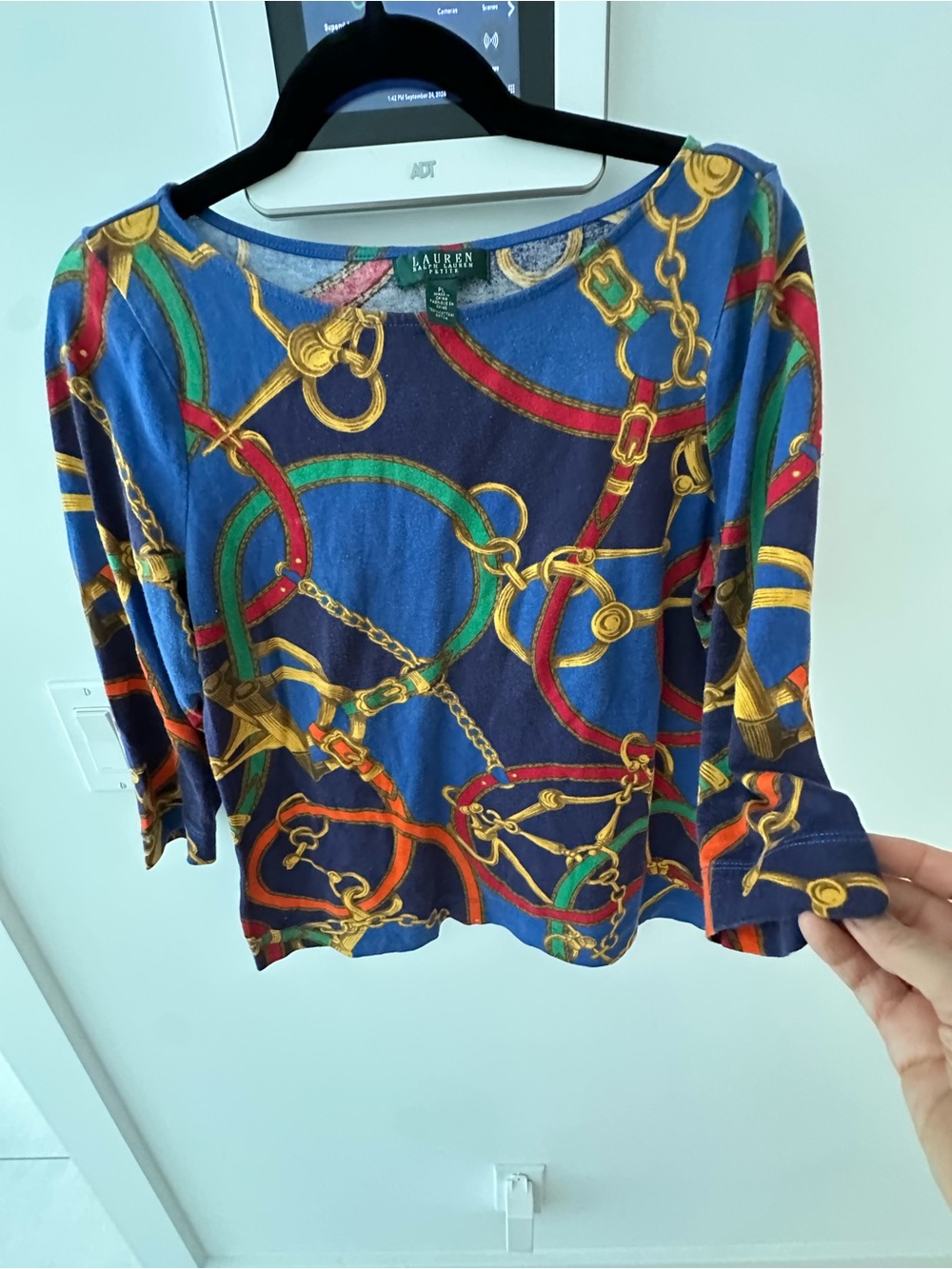Ralph Lauren Multicolor Chain-Print Navy Long-Sleeve Top